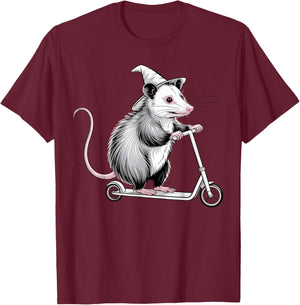 Off to Cause A Kerfuffle, Opossum Scooter T-Shirt - T-Shirt | Maroon