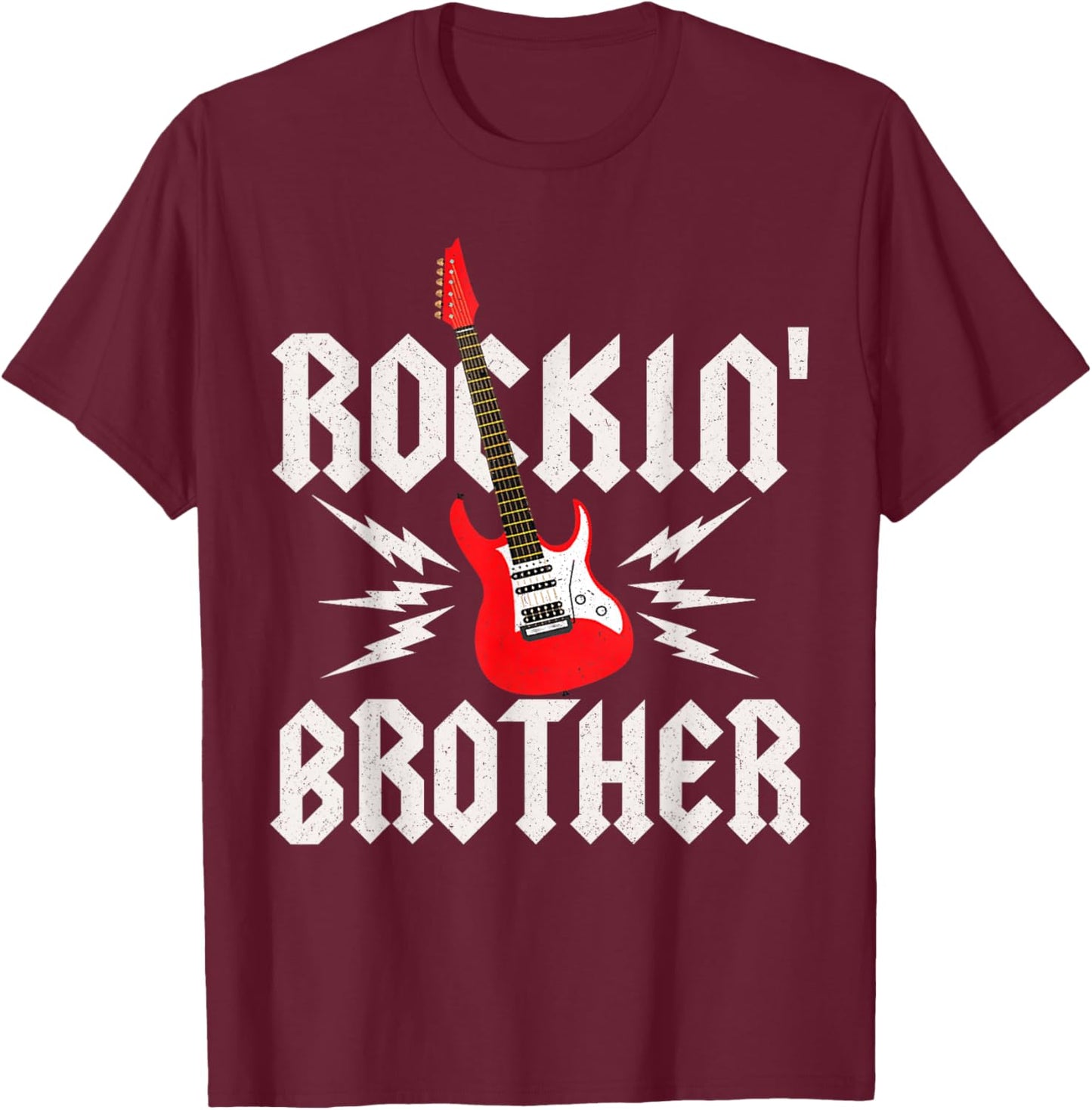 Brother Rockin One Birthday Family Matching Rock Guitar T-Shirt - T-Shirt | Maroon