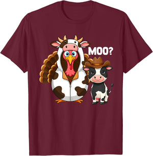 Thanksgiving Turkey Moo Cow Moo T-Shirt - T-Shirt | Maroon
