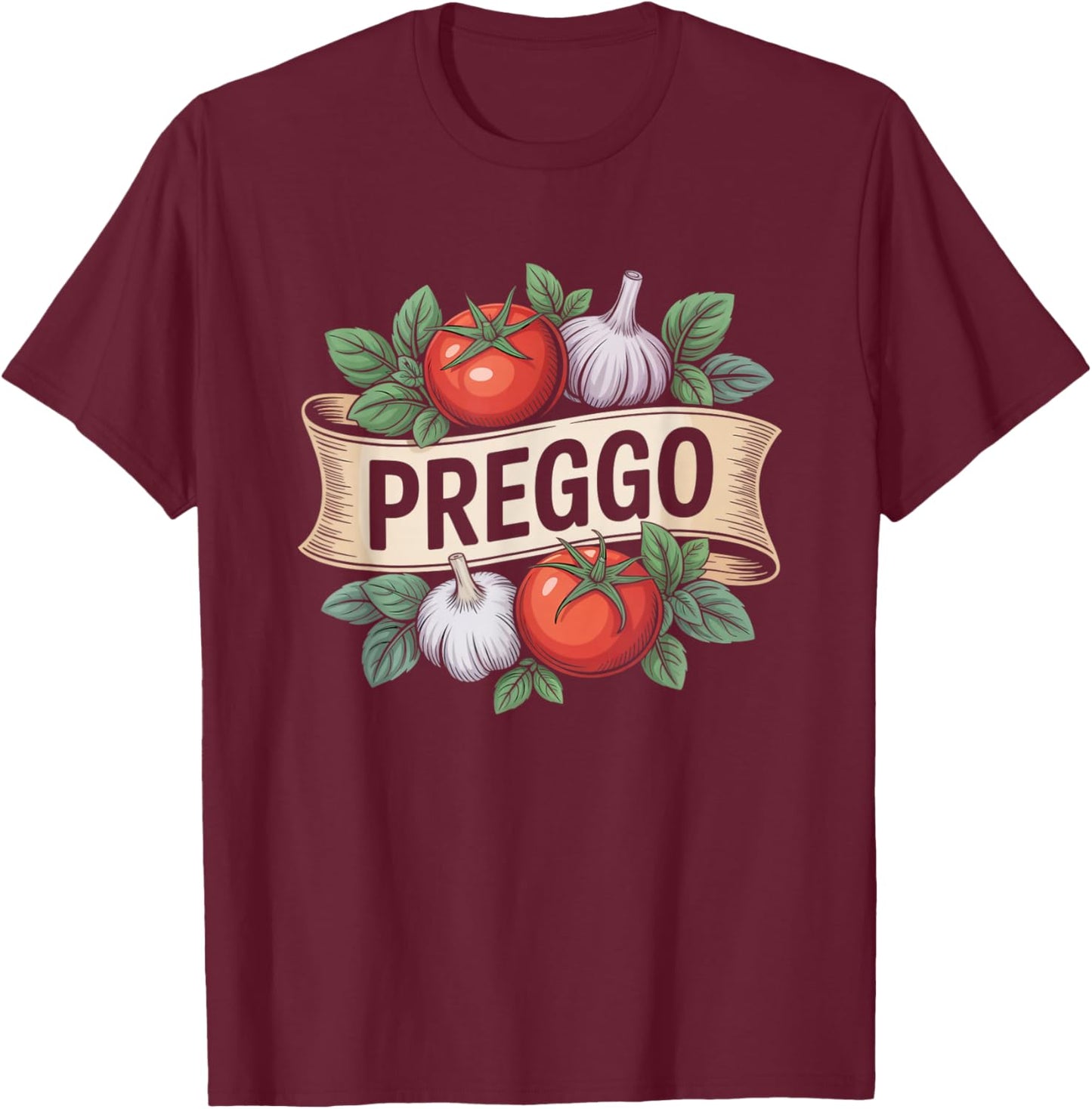 Pregnancy Announcement Prego Pasta Sauce Funny Preggo T-Shirt - T-Shirt | Maroon