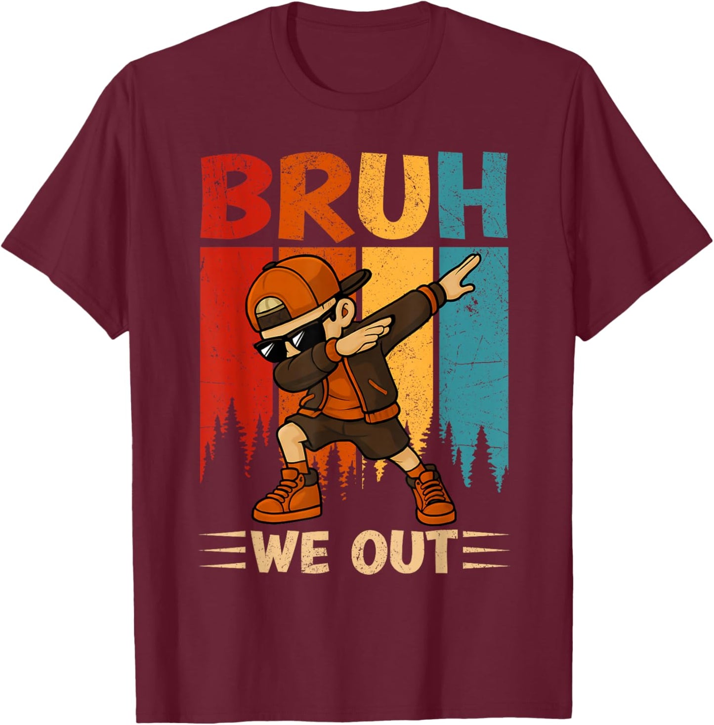 Dabbing Boy Bruh We Out Last Day Of School Student Squad T-Shirt - T-Shirt | Maroon