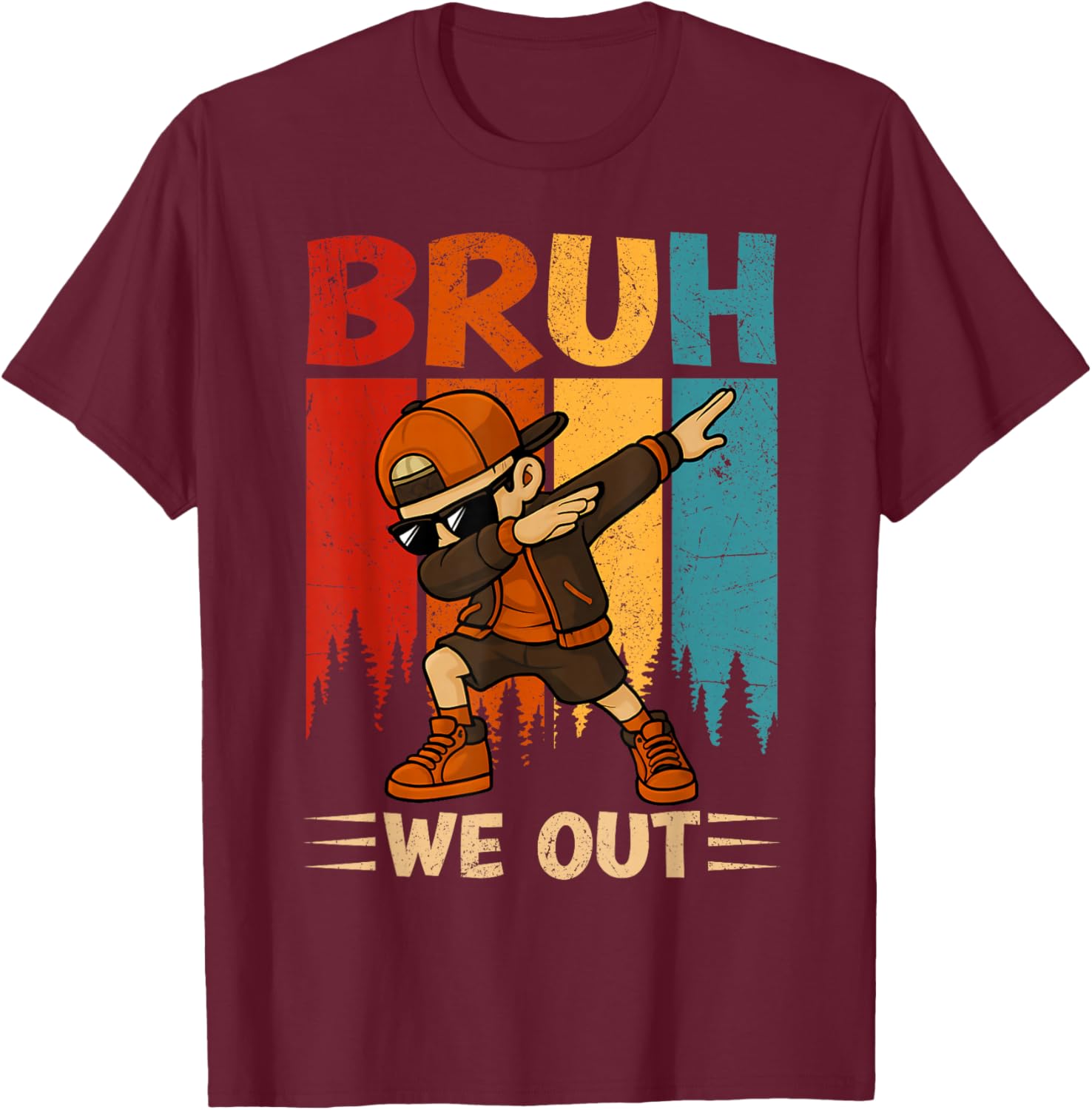 Dabbing Boy Bruh We Out Last Day Of School Student Squad T-Shirt - T-Shirt | Maroon