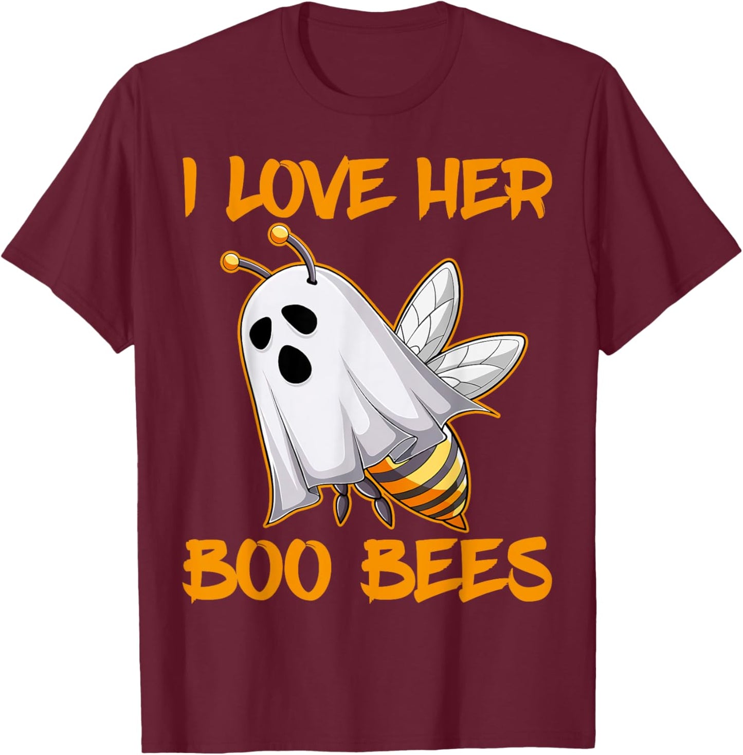 Funny I Love Her Boo Bees Couples Halloween Day Men Women T-Shirt - T-Shirt | Maroon