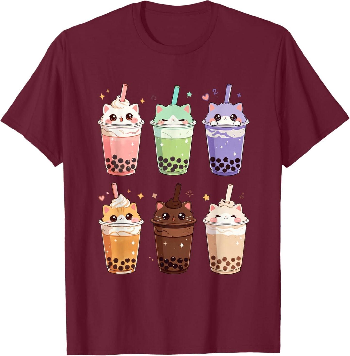 Kawaii Cat Boba Tea Bubble Tea Kawaii Japanese Anime T-Shirt - T-Shirt | Maroon