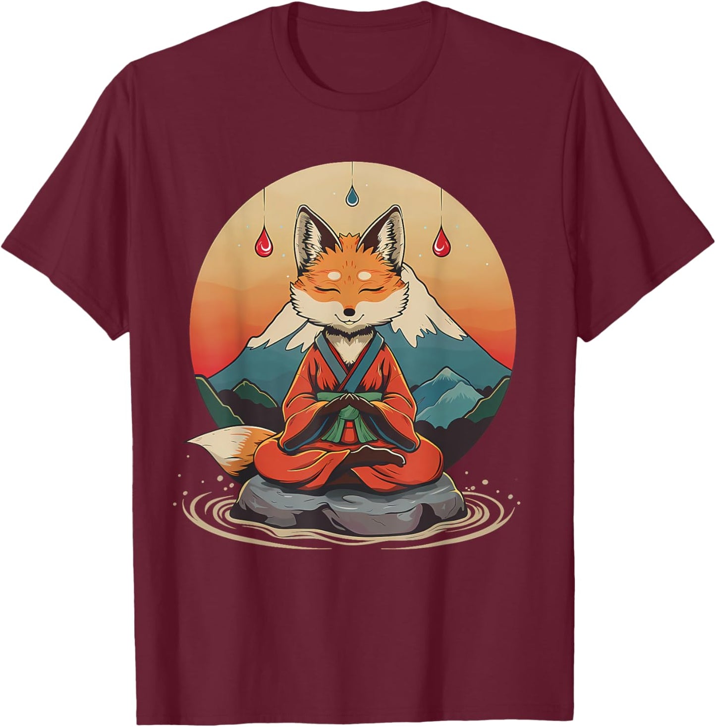 Red Fox Meditation Mountain Yoga Zen Buddha Buddhist T-Shirt - T-Shirt | Maroon