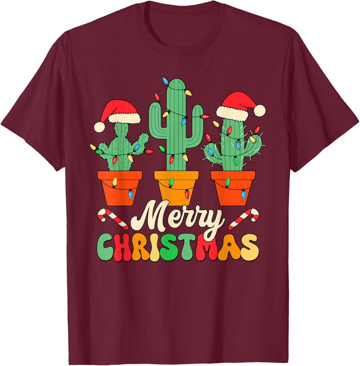 Christmas Cactus Cute Succulent Plant Xmas Men Women Kids T-Shirt - T-Shirt | Maroon