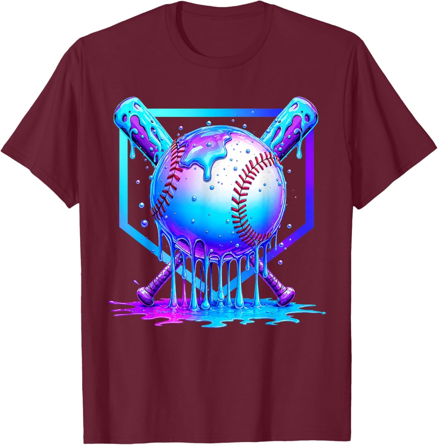 Baseball Drip Ice Cream Blue Boys Cosmic Baseball Glow T-Shirt - T-Shirt | Maroon