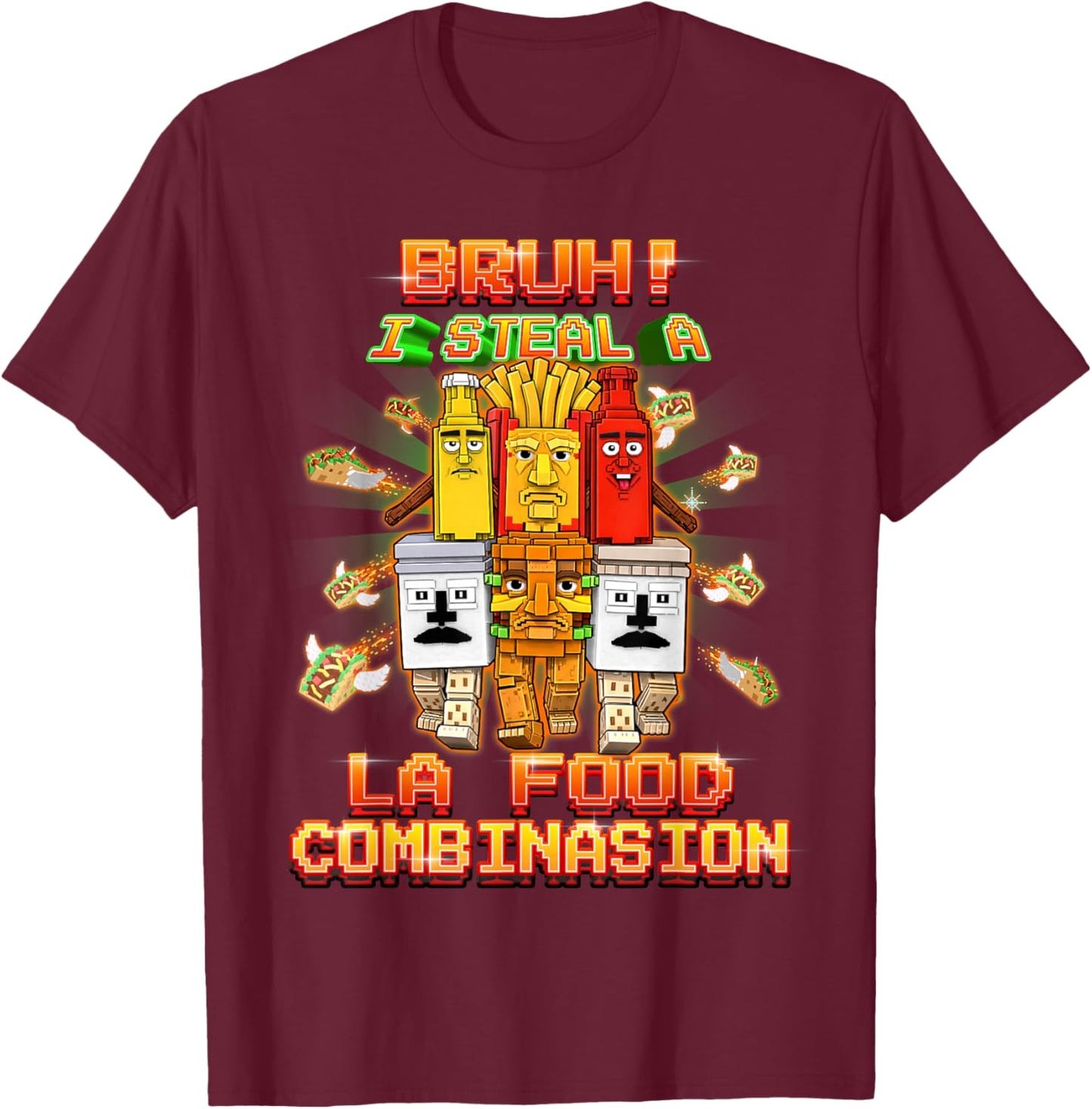 Funny La Food Combination Brainrot for Boys Kids Teens T-Shirt - T-Shirt | Maroon