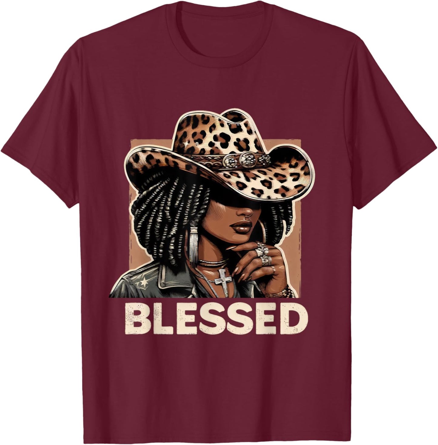 Vintage Black Western Cowgirl Retro African Christian Woman T-Shirt - T-Shirt | Maroon
