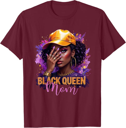 Black Queen Mom Happy Mothers Day Afro African American T-Shirt - T-Shirt | Maroon