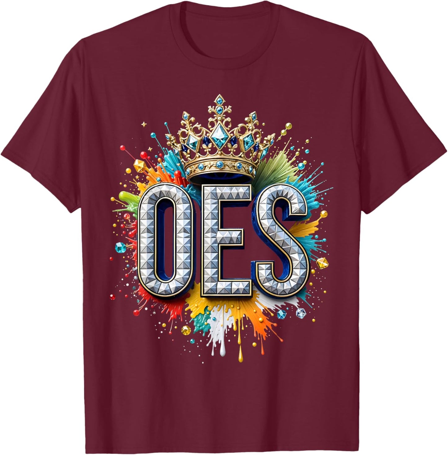 OES Crystal Queen Crow Color Splat Order of the Eastern Star T-Shirt - T-Shirt | Maroon