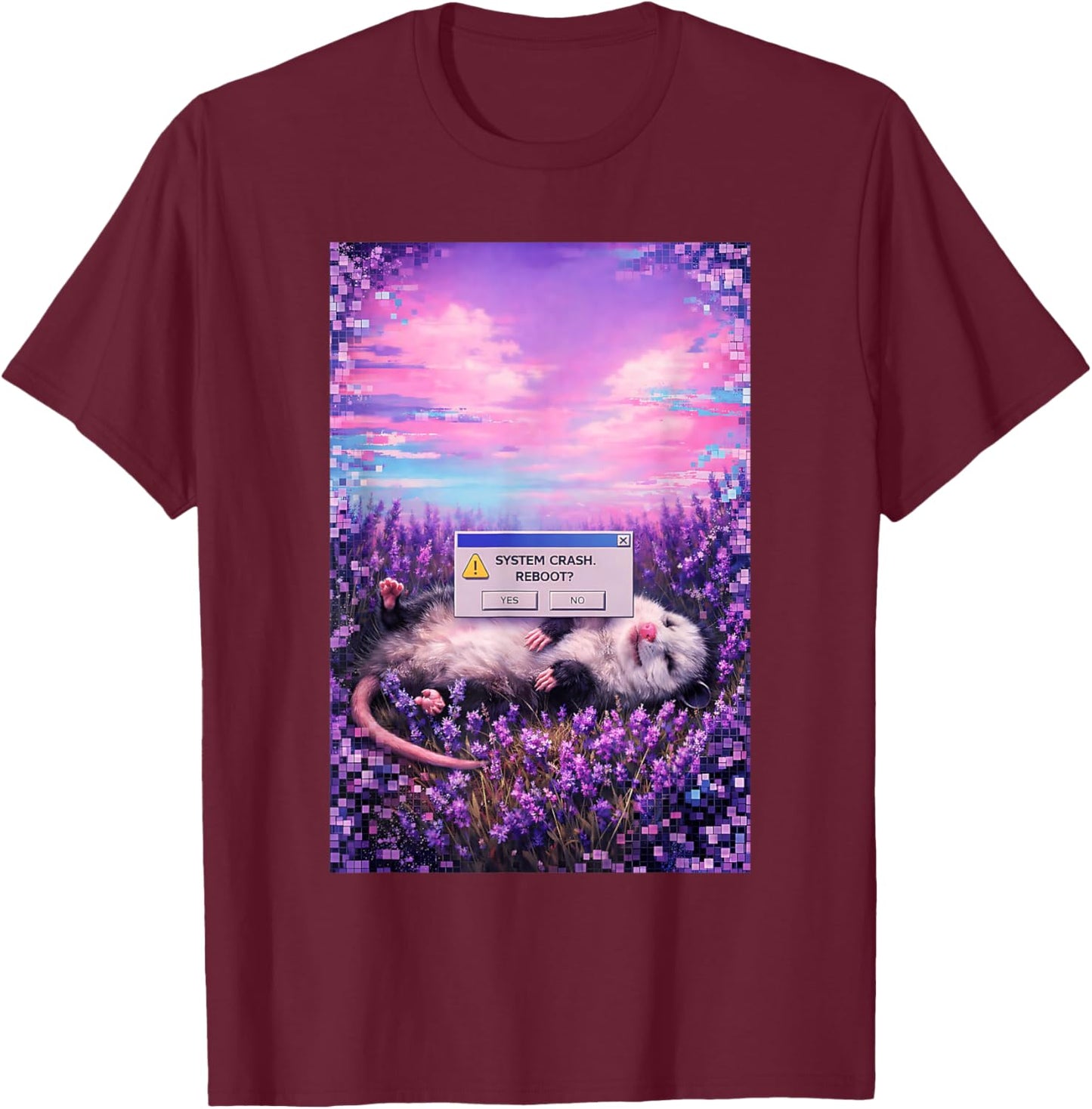 Weirdcore Opossum Crash Aesthetic Glitchcore T-Shirt - T-Shirt | Maroon