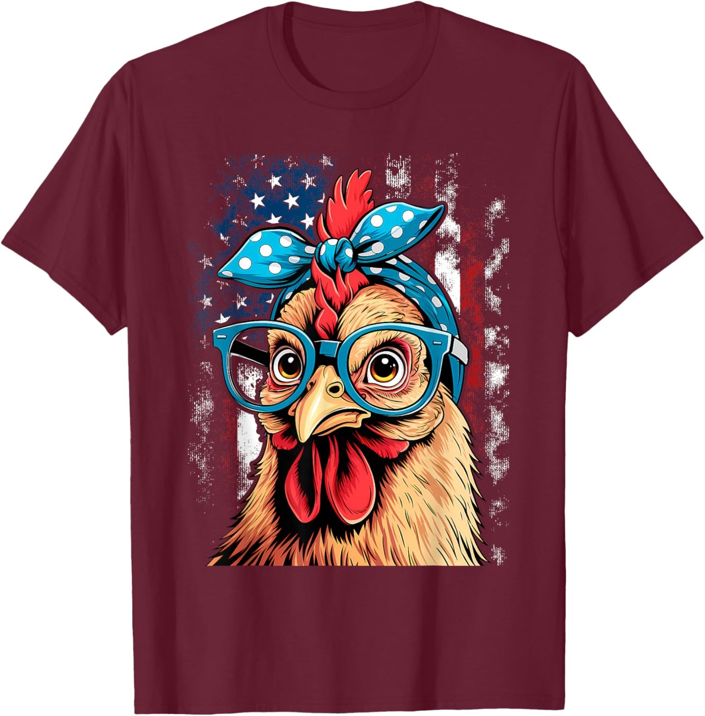 Cute Women Girl Chicken with Bandana Headband and Glasses T-Shirt - T-Shirt | Maroon