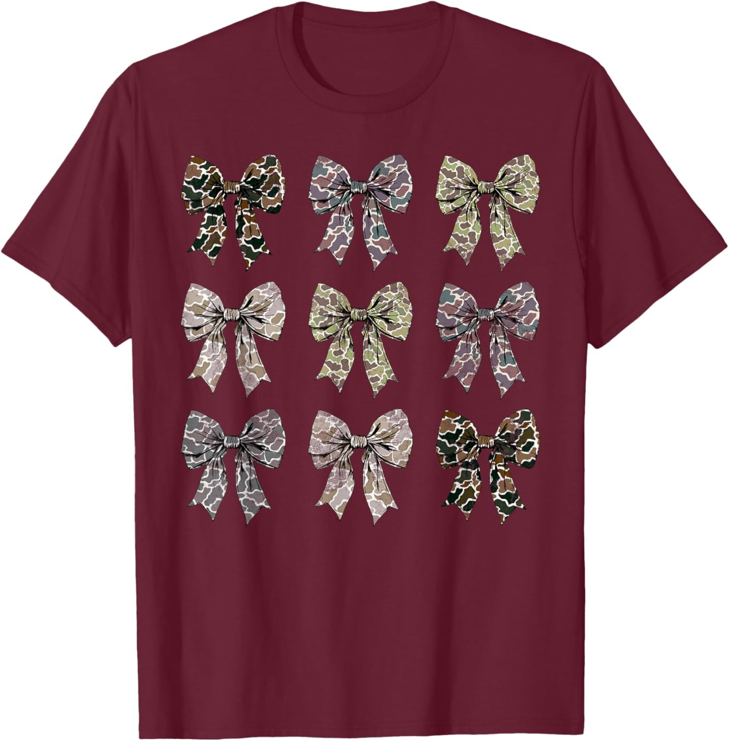 Camo Coquette Bow Duck Hunting Camouflage Girls Women T-Shirt - T-Shirt | Maroon