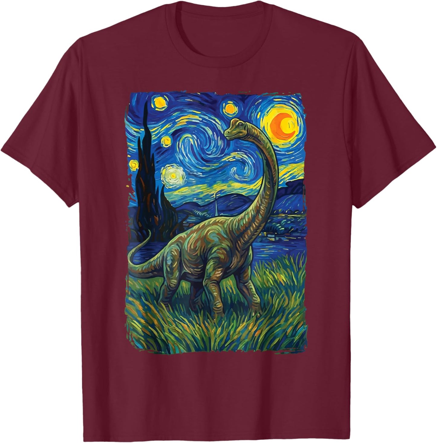 Brontosaure Nuit Étoilée Apatosaure T-Shirt - T-Shirt | Maroon
