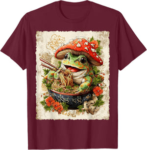 Funny Ramen Frog Noodle Lovers Anime Otaku T-Shirt - T-Shirt | Maroon