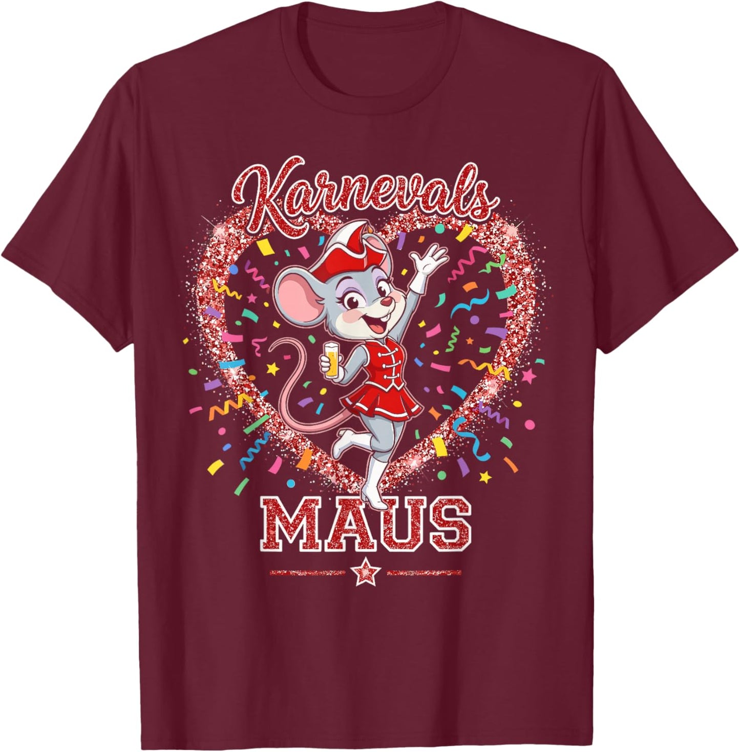 Carnival Mouse Red White Cologne Alaaf Costume Replacement T-Shirt - T-Shirt | Maroon