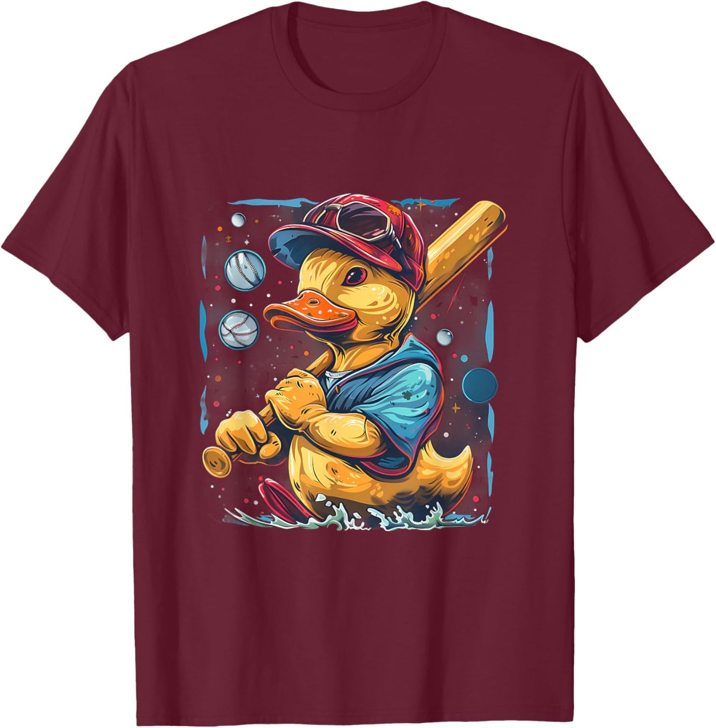 Rubber Duck Baseball Player Space Moon Rubber Duckie T-Shirt - T-Shirt | Maroon