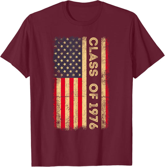 Vintage American Flag Class of 1976 Reunion Classmate Alumni T-Shirt - T-Shirt | Maroon