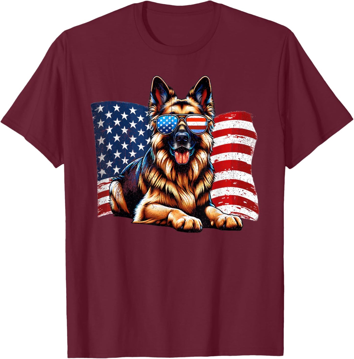 Vintage German Shepherd Dogs Lovers American Flag Pets Lover T-Shirt - T-Shirt | Maroon