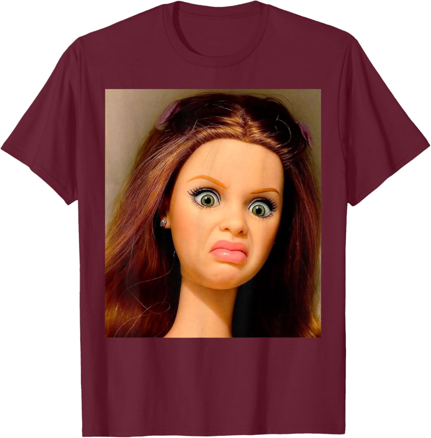 Funny Disgusting Doll face Meme Y2K Hilarious Sarcastic Gift T-Shirt - T-Shirt | Maroon