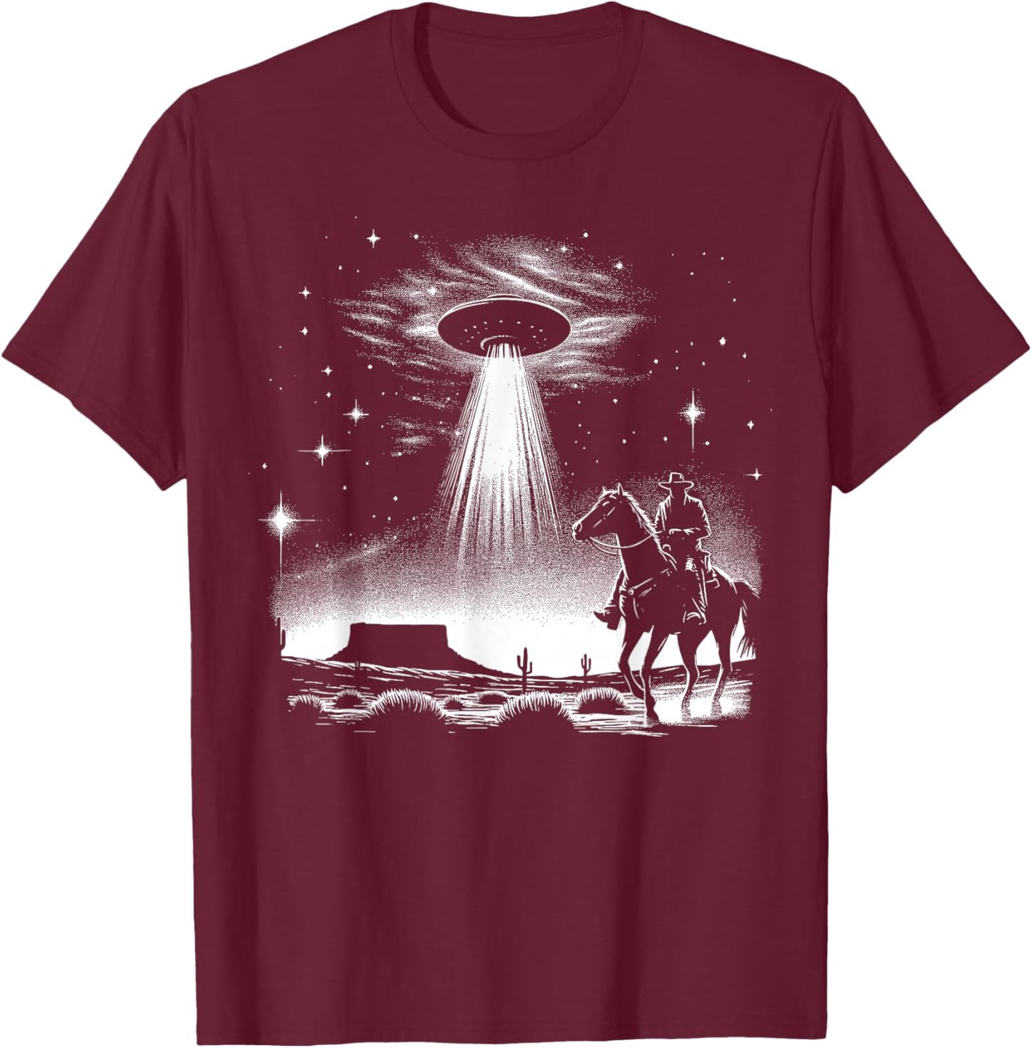Retro Cowboy UFO Desert Encounter Vintage Sci-Fi T-Shirt - T-Shirt | Maroon