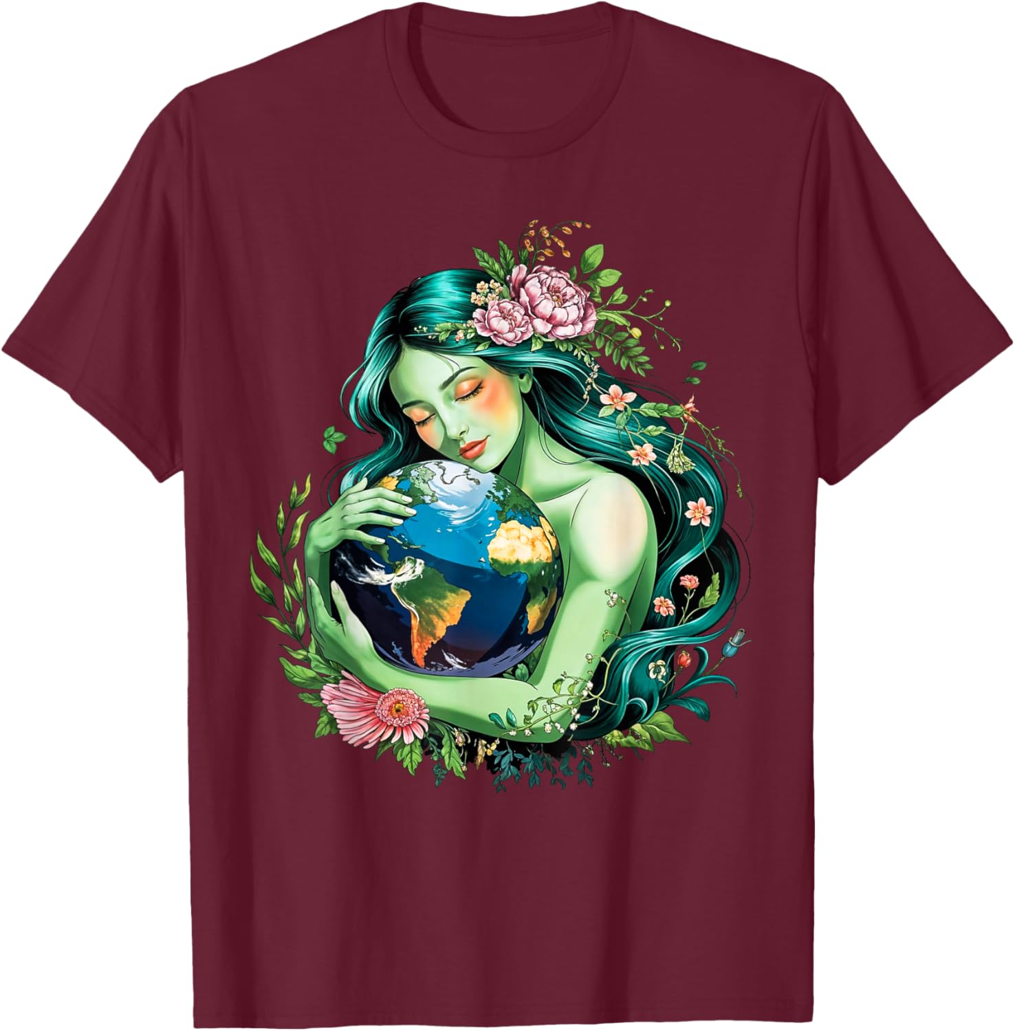 Mother Earth Hugging Planet Cool Earth Day Save Our Planet T-Shirt - T-Shirt | Maroon