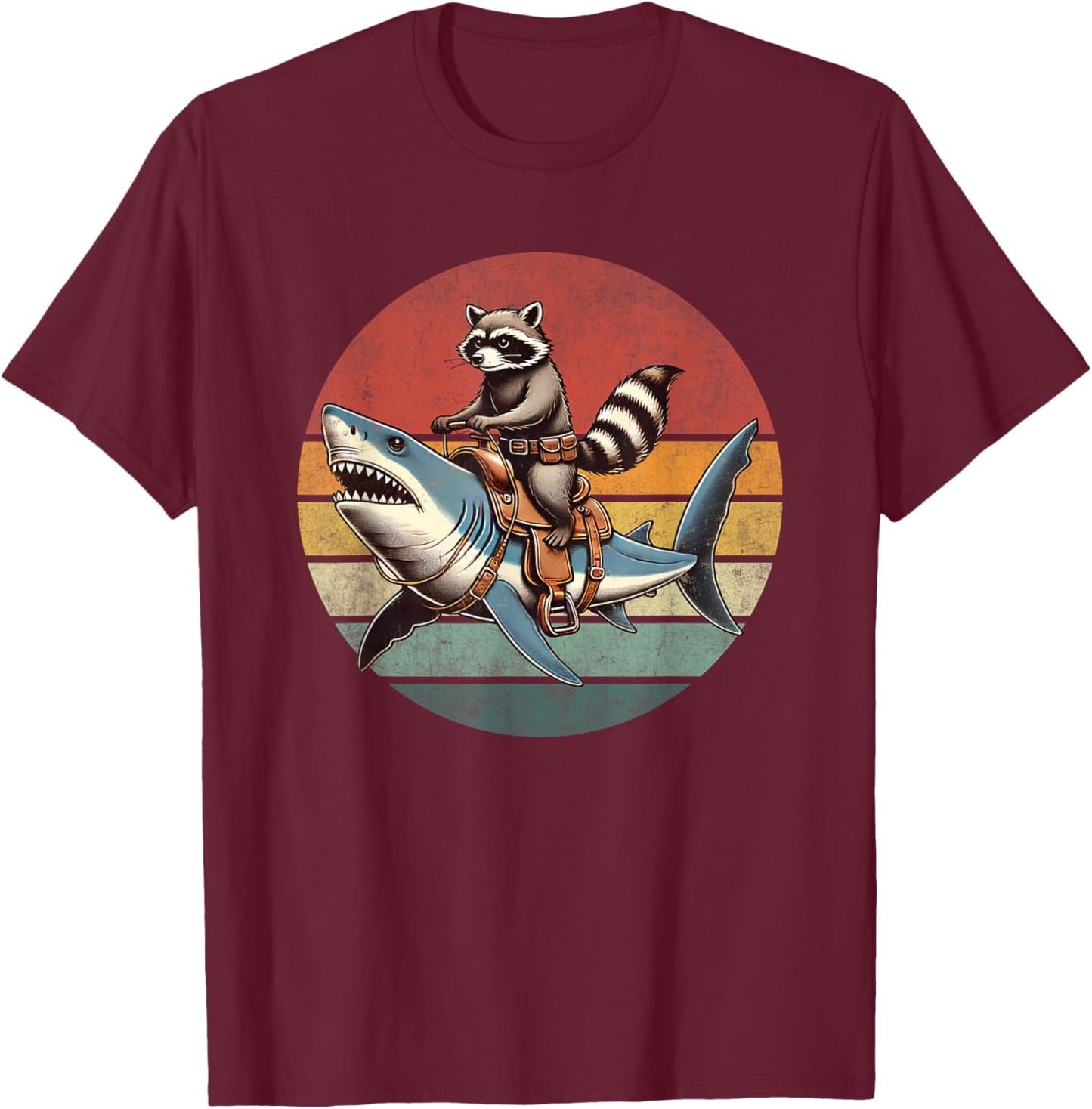 Vintage Raccoon Shark Rider Funny Retro Raccoon Riding Shark T-Shirt - T-Shirt | Maroon