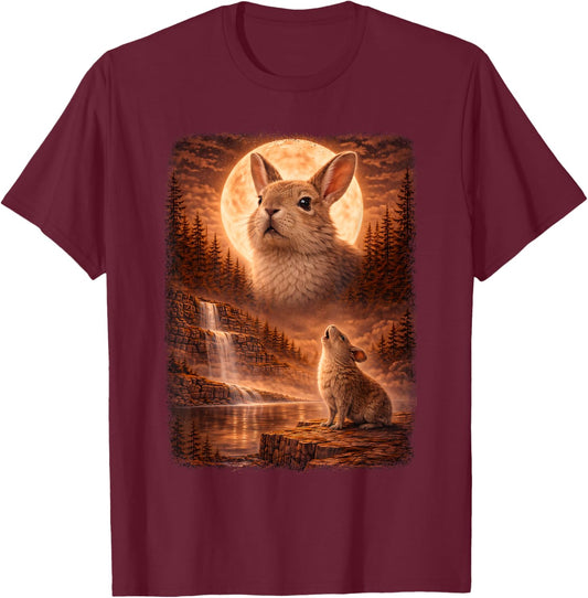 Bunny Howling at Moon Vintage Funny Mystic T-Shirt - T-Shirt | Maroon