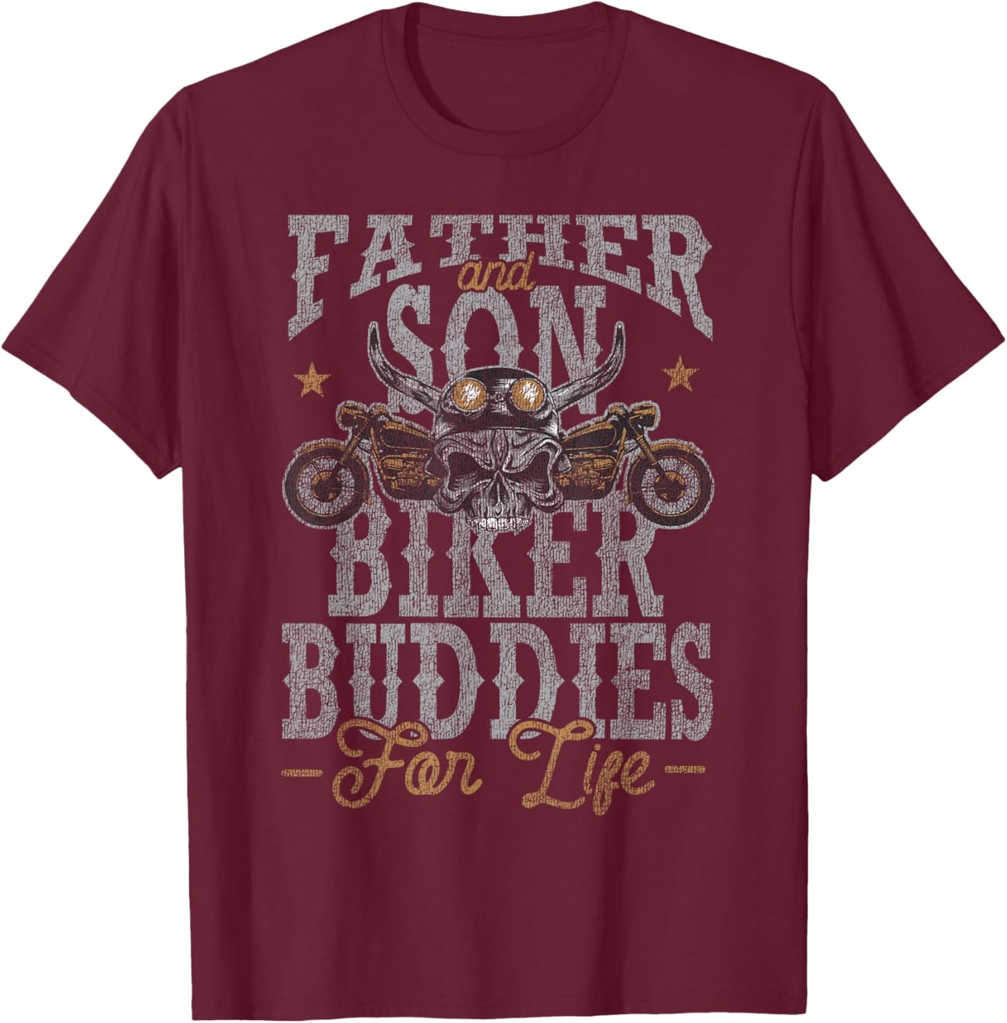 Classic Motorcycle Biker Dad Son Father And Son Biker T-Shirt - T-Shirt | Maroon