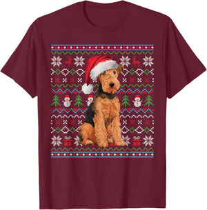 Ugly Airedale Terrier Dog Lovers Xmas Sweater Santa T-Shirt - T-Shirt | Maroon