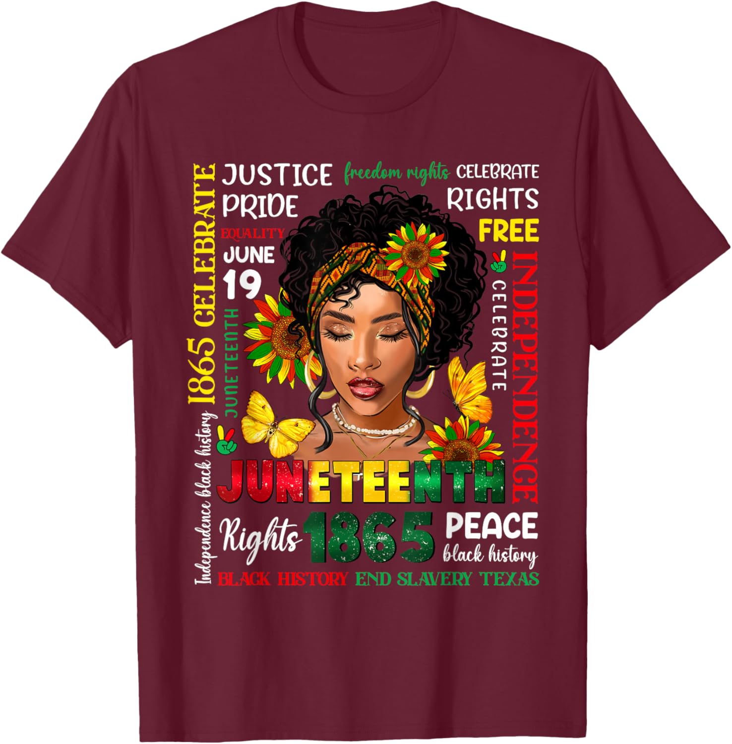 Juneteenth Shirts Celebrating Black Freedom 1865 Black Women T-Shirt - T-Shirt | Maroon