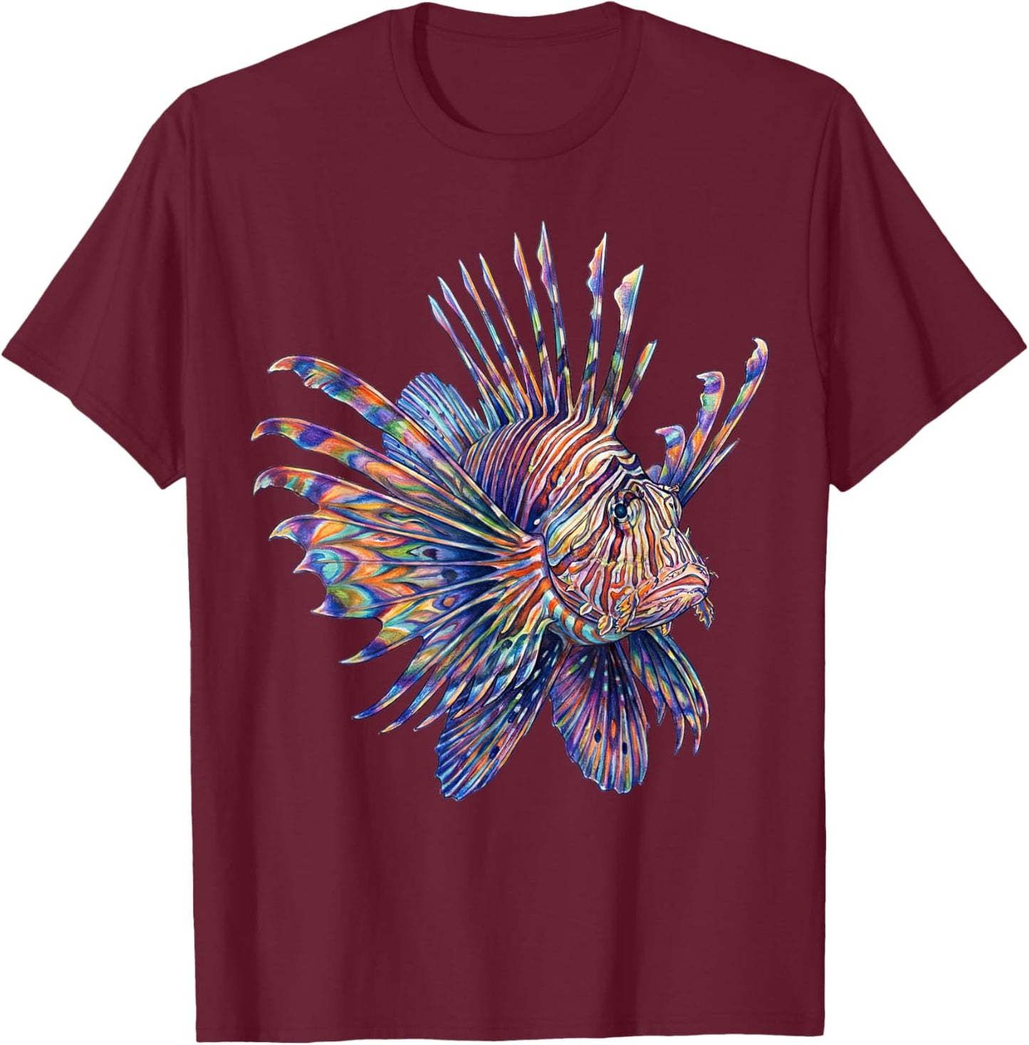 Lionfish Abstract Ocean Art Marine Life Colorful T-Shirt - T-Shirt | Maroon