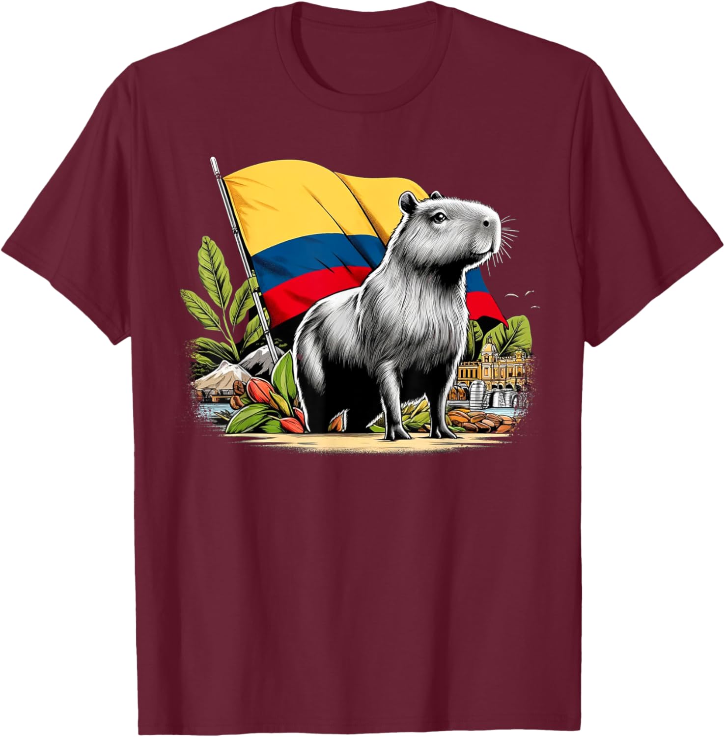 Proud Colombian Capybara Colombia Flag - National Day T-Shirt - T-Shirt | Maroon