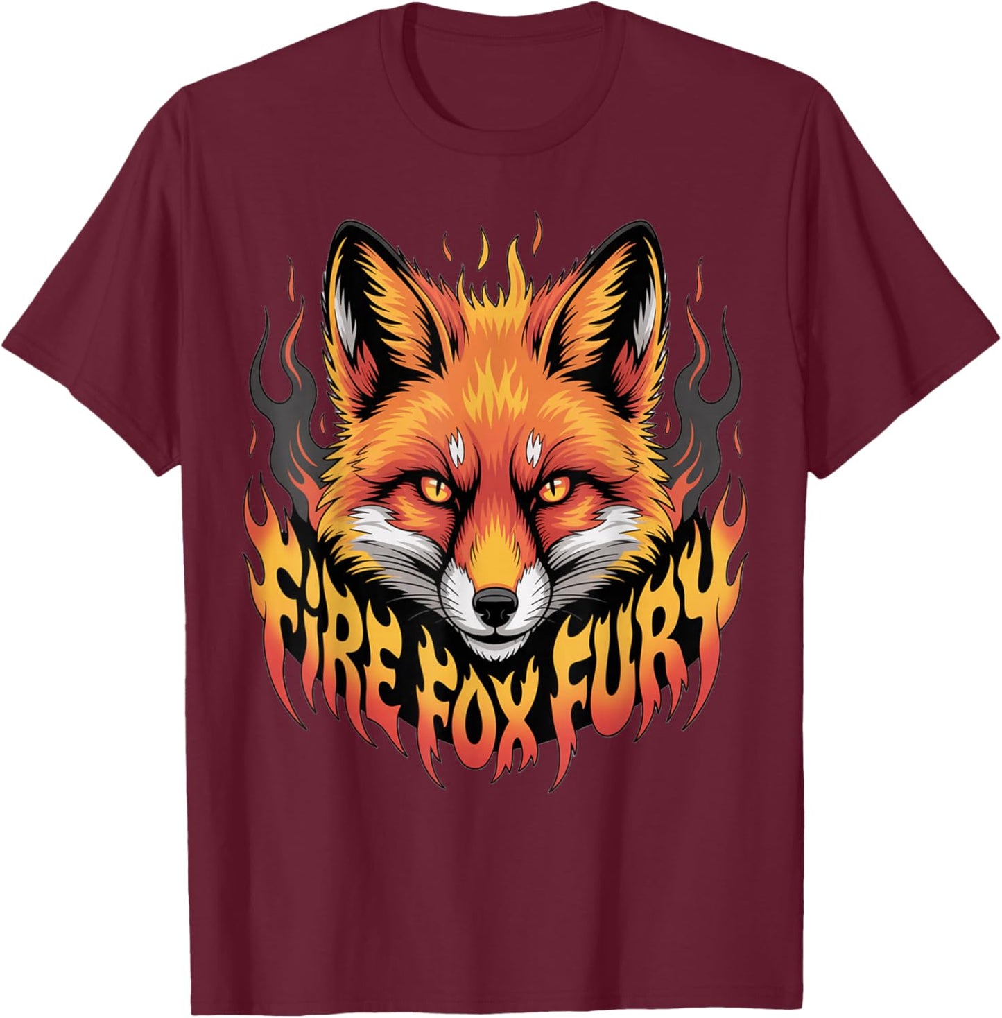 Fire Fox Fury Design for Fox Lover and Fox T-Shirt - T-Shirt | Maroon