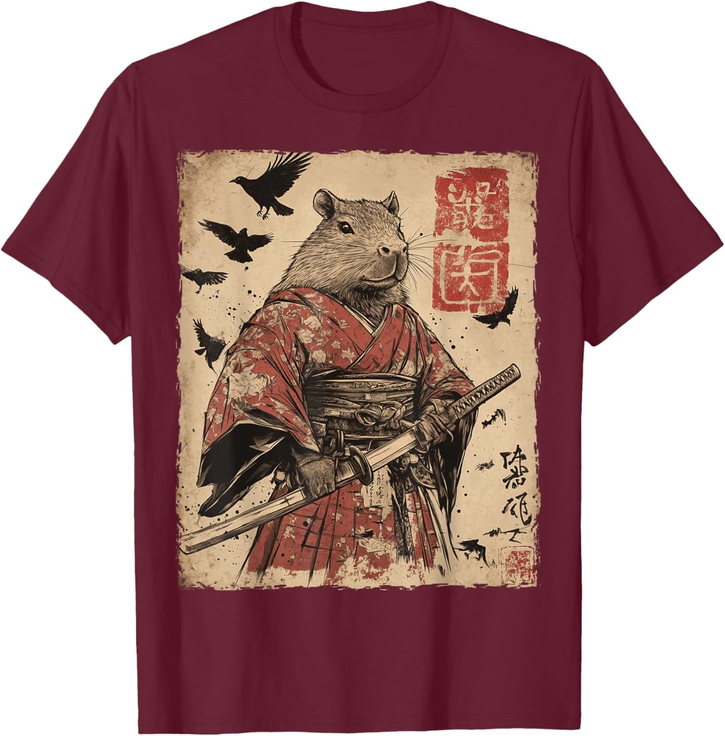 Capybara Samurai Graphic Japanese Warrior Anime T-Shirt - T-Shirt | Maroon