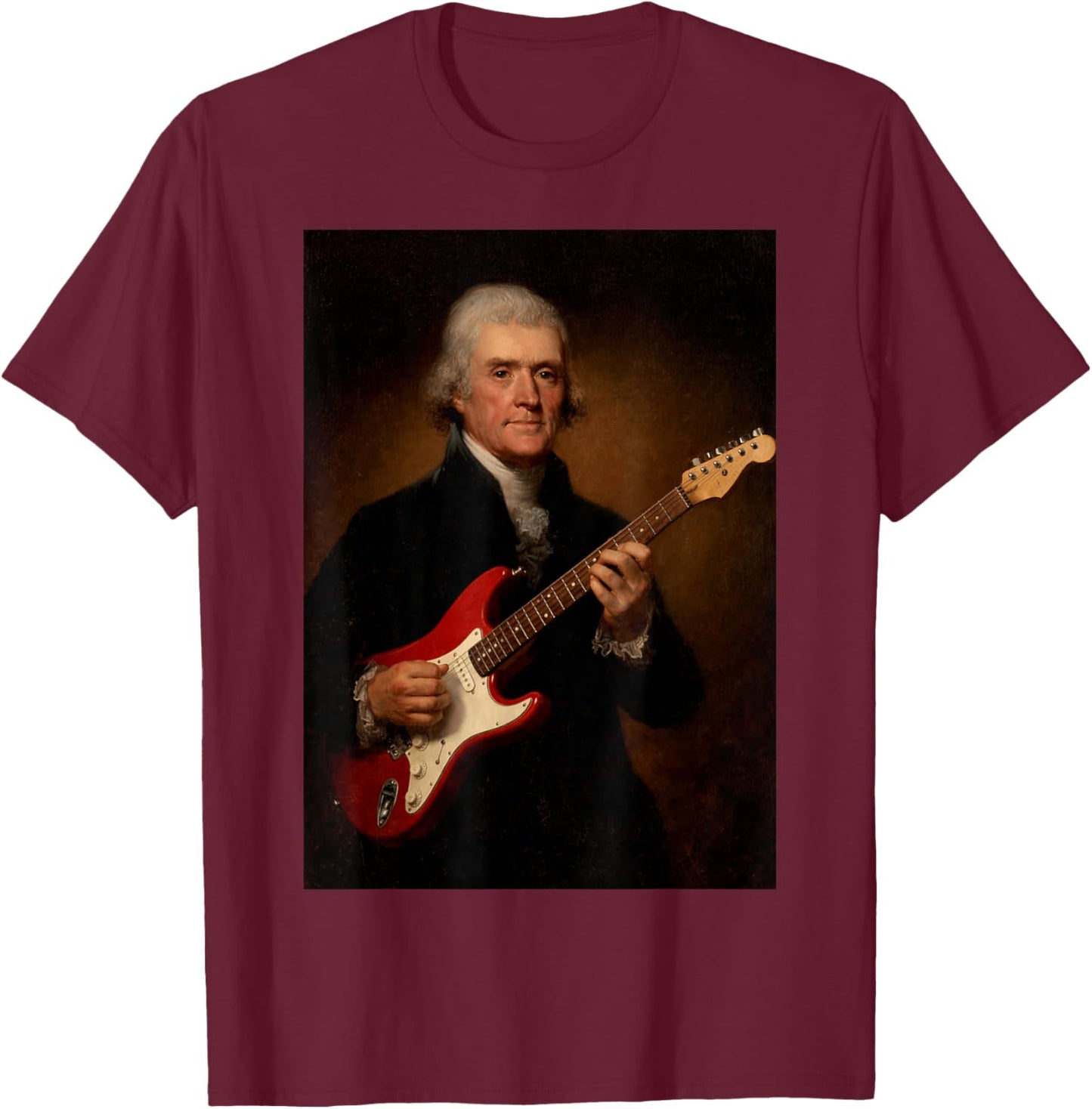 Thomas Jefferson Playing Electric Guitar T-Shirt - T-Shirt | Maroon