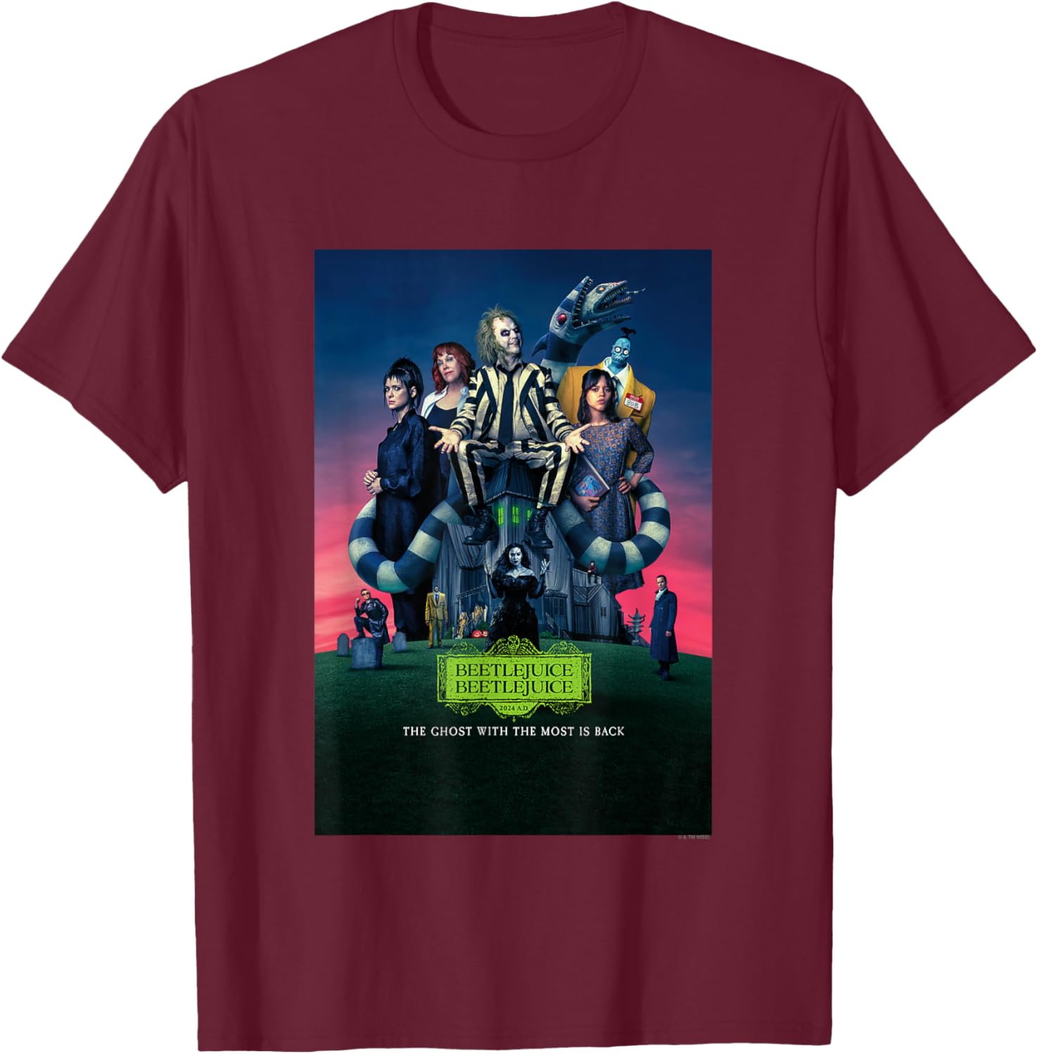 Beetlejuice Beetlejuice The Ghost With The Most Movie Poster T-Shirt - T-Shirt | Maroon