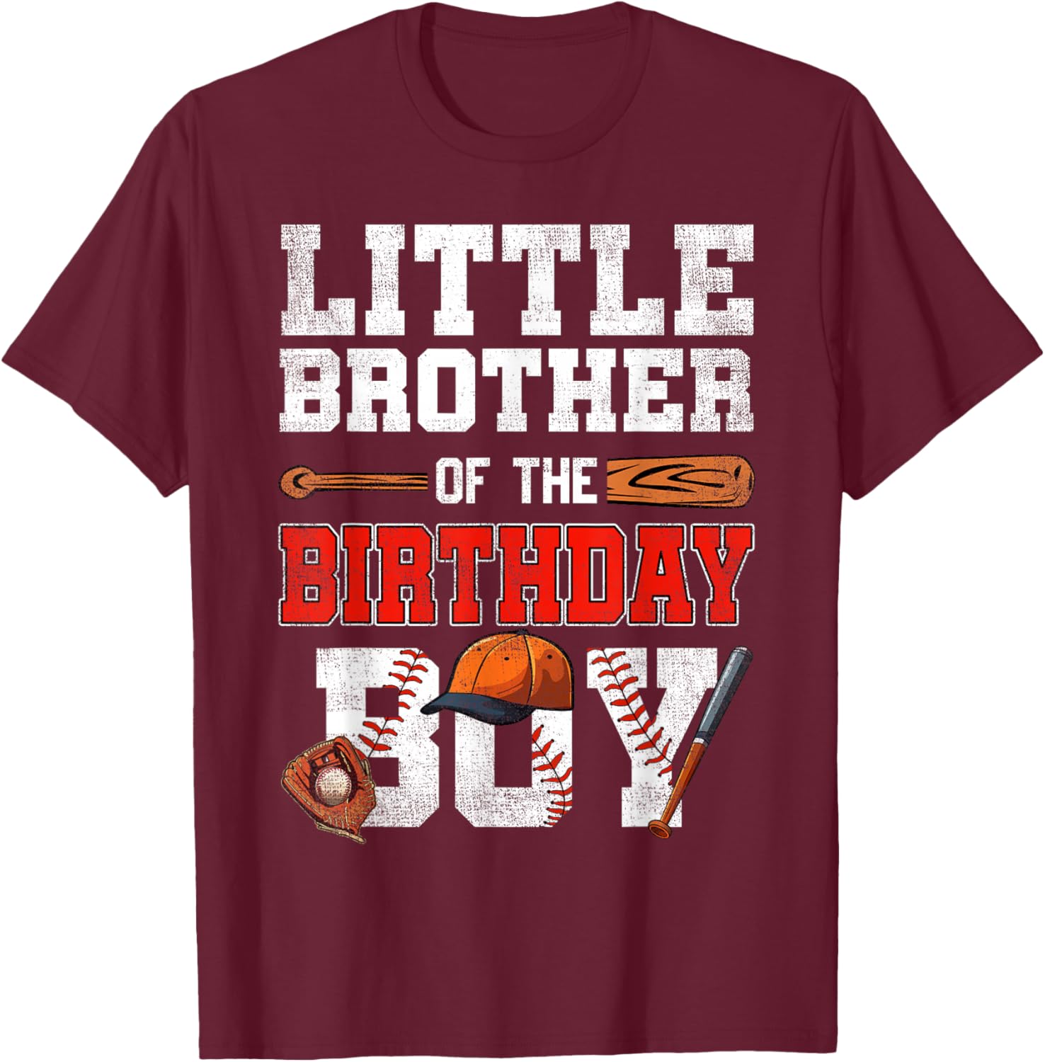 Little Brother Of The Birthday Boy Baseball Bday Family T-Shirt - T-Shirt | Maroon