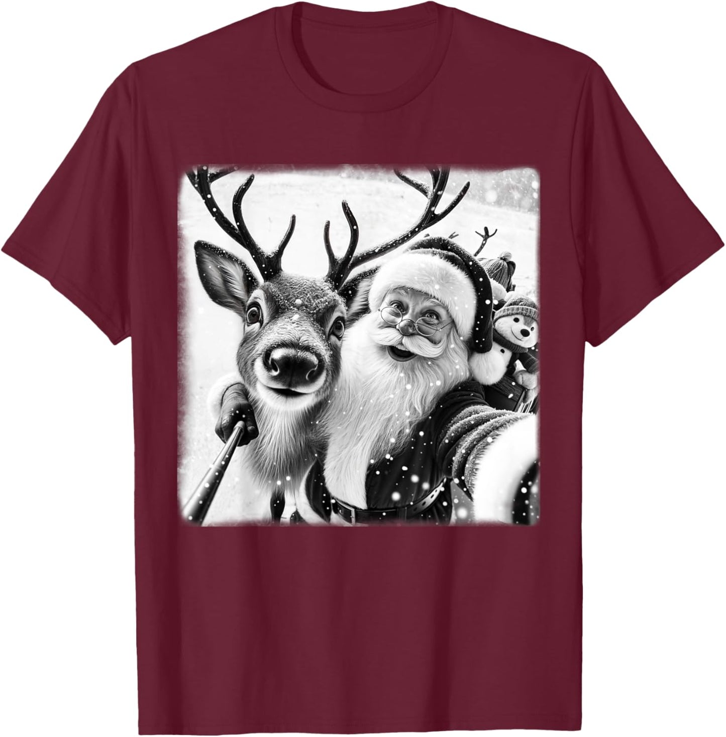 Funny Reindeer Selfie Christmas Santa Claus Xmas Cute Santa T-Shirt - T-Shirt | Maroon