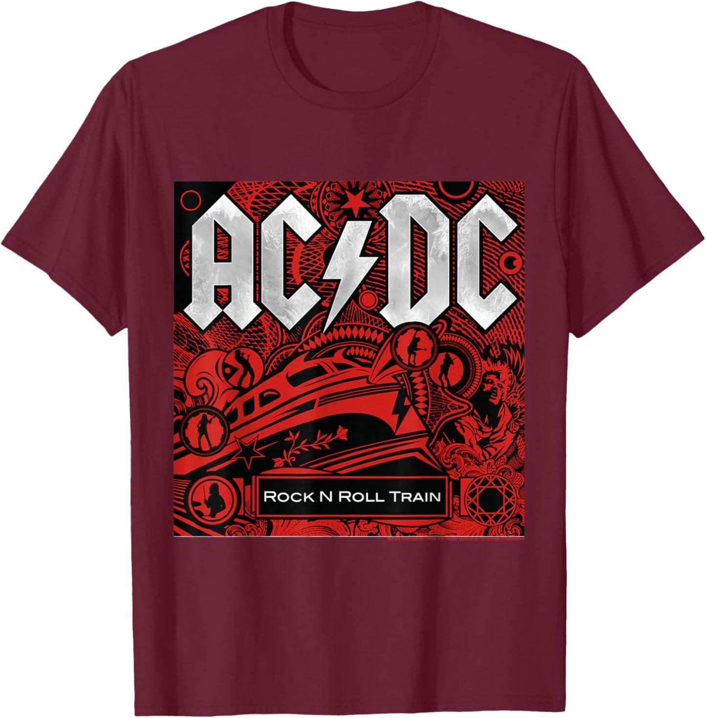 AC/DC Music Band Rock N Roll Train T-Shirt - T-Shirt | Maroon