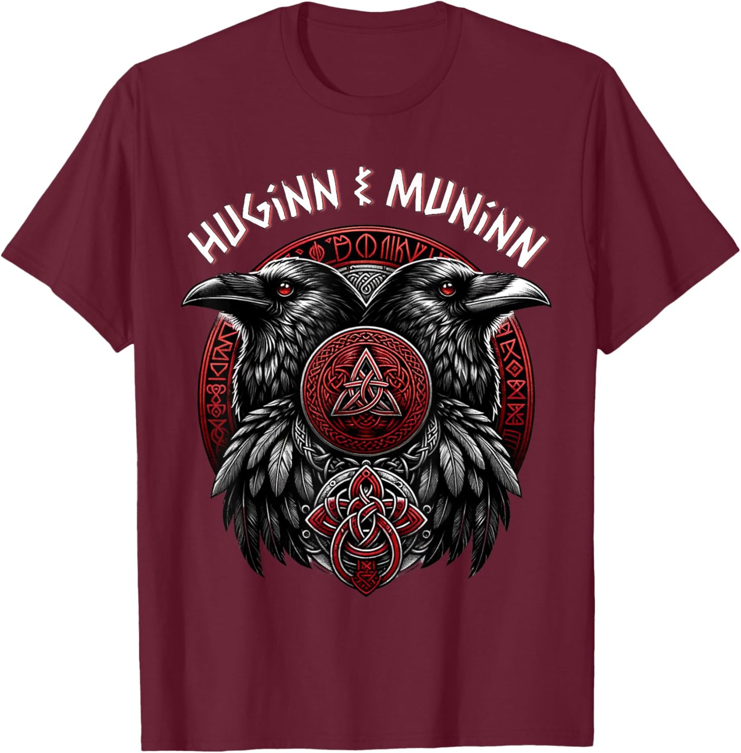 Odin Ravens Huginn & Muninn Vegvisir Norse Vikings Myth T-Shirt - T-Shirt | Maroon