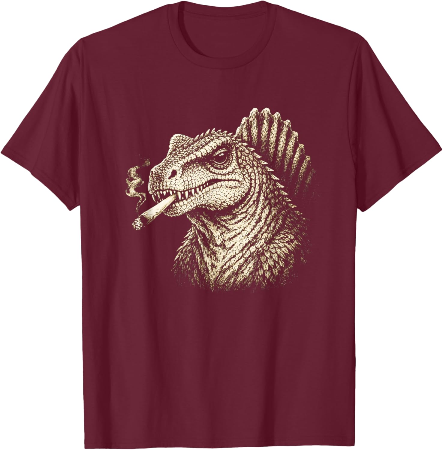 Smoking Spinosaurus Dinosaur Dino Gen Z Vintage Ironic T-Shirt - T-Shirt | Maroon