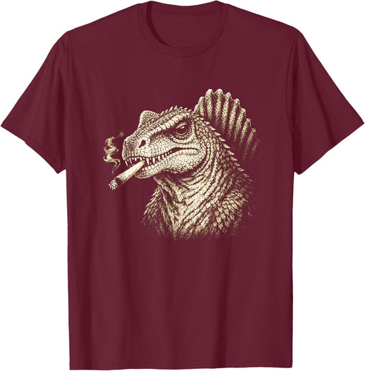 Smoking Spinosaurus Dinosaur Dino Gen Z Vintage Ironic T-Shirt - T-Shirt | Maroon