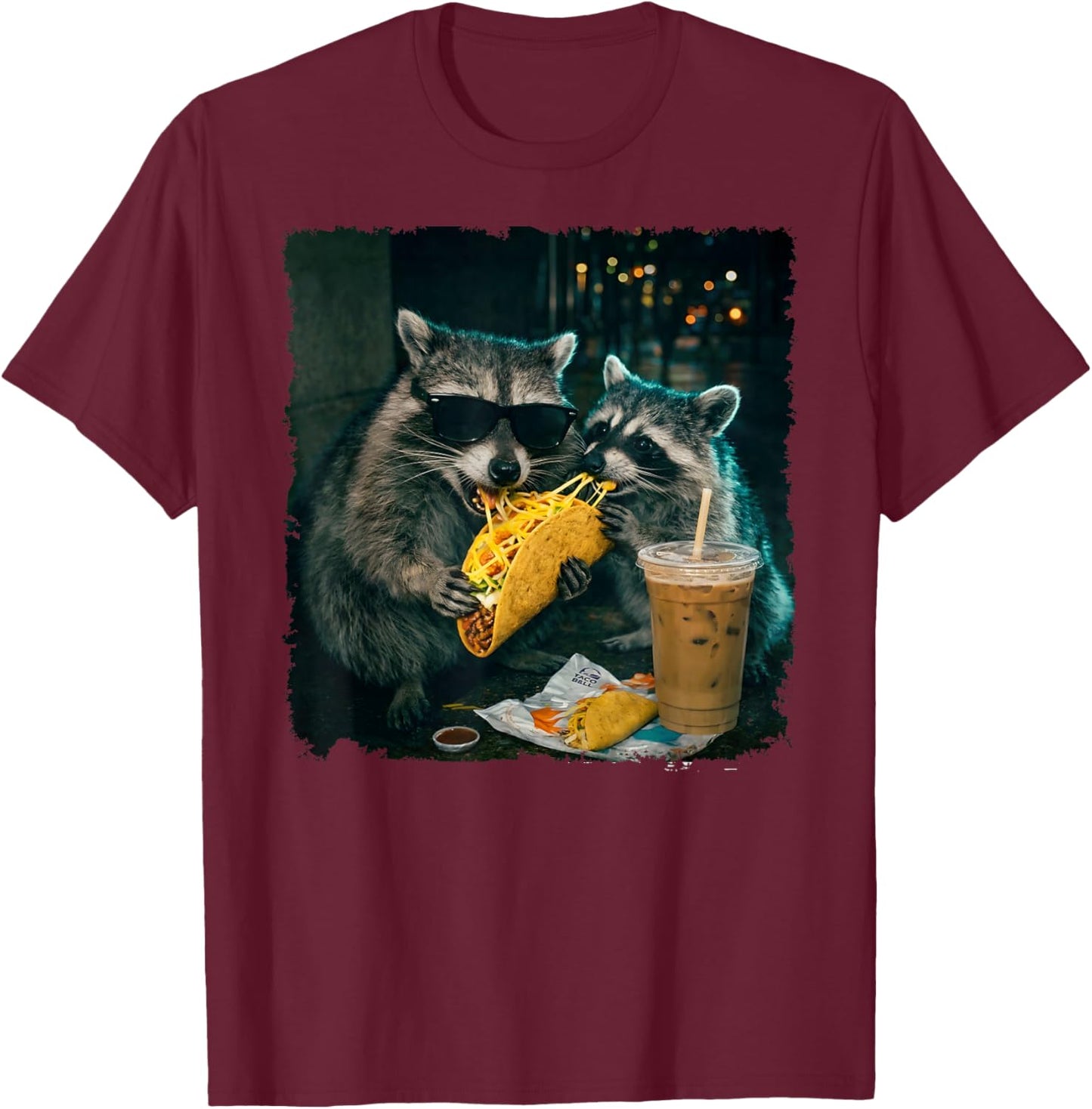 Funny Raccoon Eating Tacos Women Kids Cinco De Mayo T-Shirt - T-Shirt | Maroon
