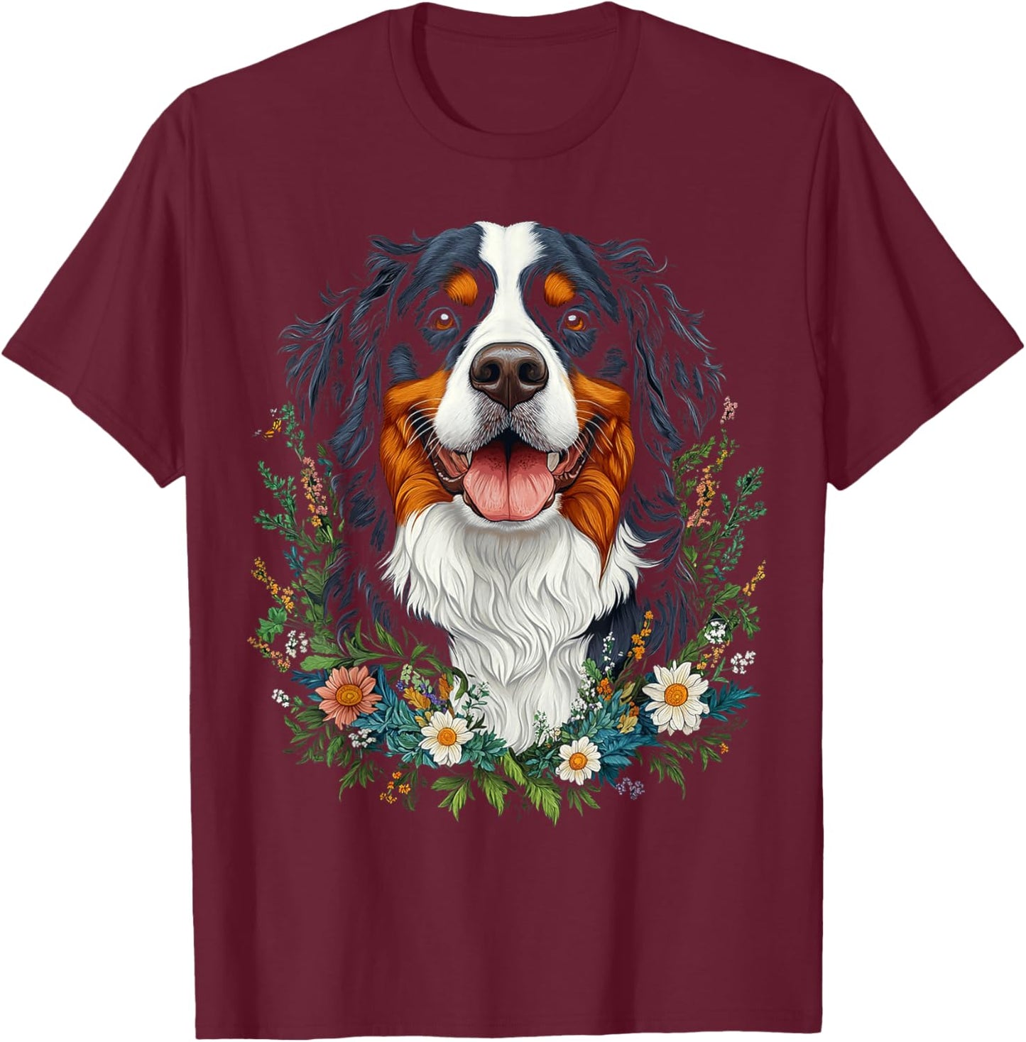 Bernese Mountain Dog Motif Pet Mandala Bernese Mountain T-Shirt - T-Shirt | Maroon