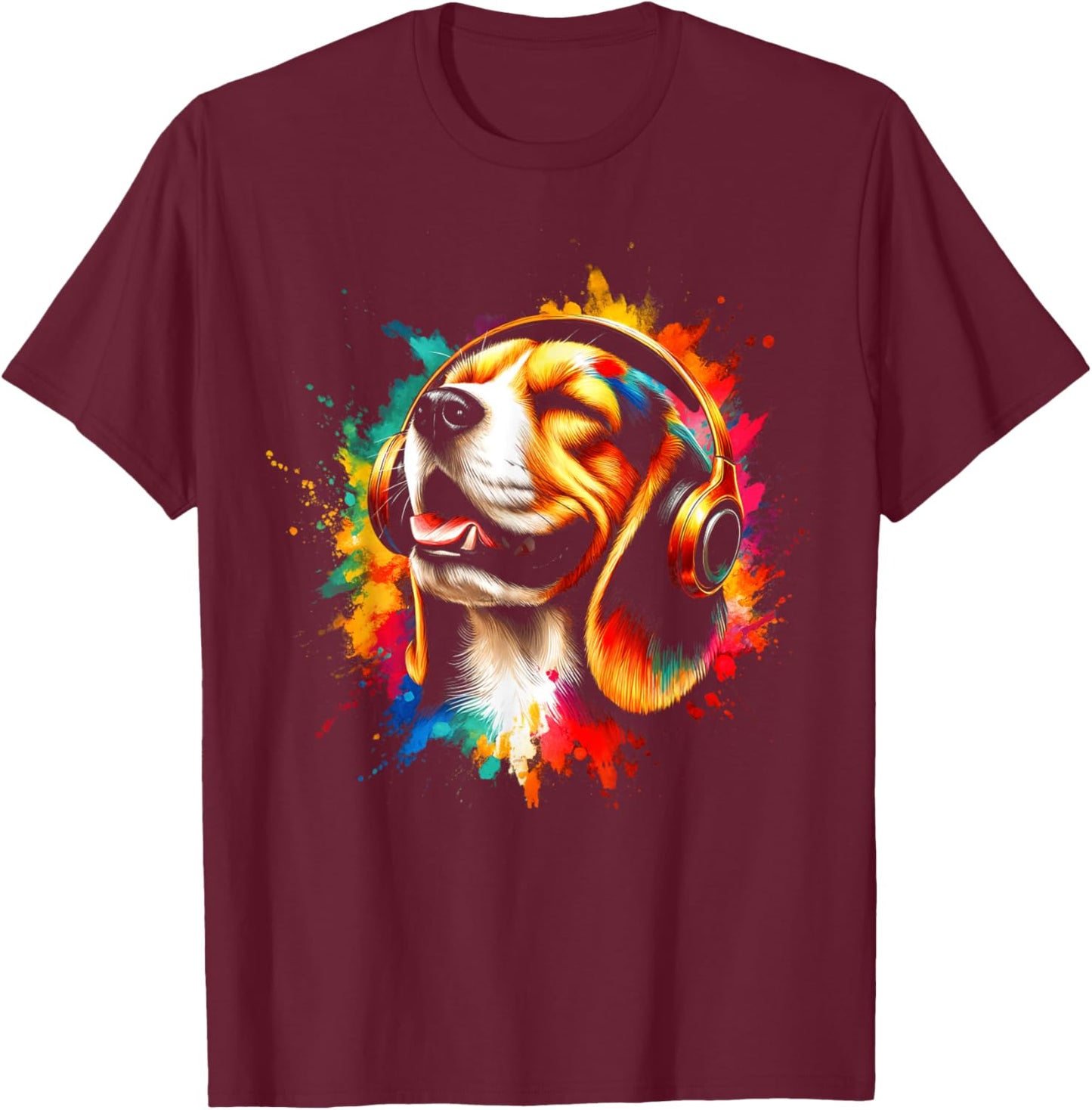 Cool Beagle Dog Headphone Music Art Christmas Men Women Kids T-Shirt - T-Shirt | Maroon