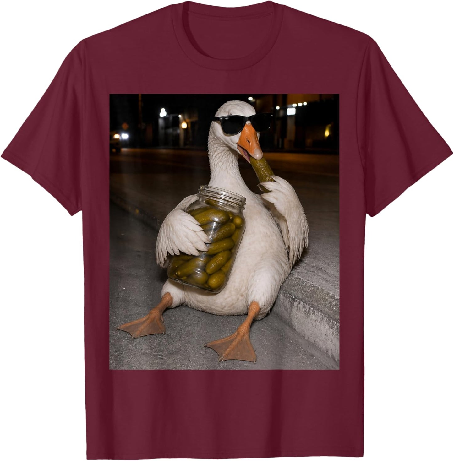 Funny Goose Eating Pickles Meme Men Women T-Shirt - T-Shirt | Maroon