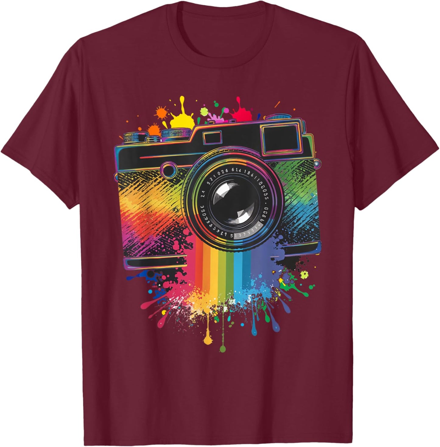 Photography Art Camera Rainbow Photographer T-Shirt - T-Shirt | Maroon