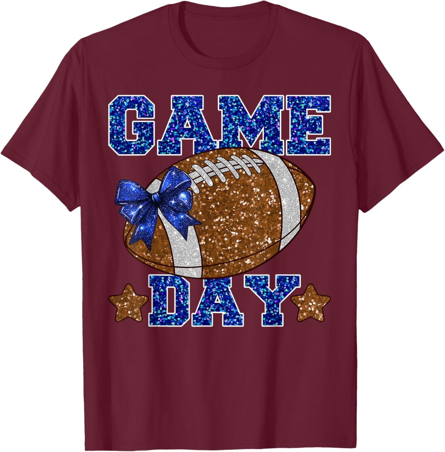 Game Day Football Season Football Mama Girl Blue Gold Vibes T-Shirt - T-Shirt | Maroon
